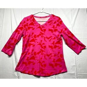 Belle by Kim Gravel Top Womens XS Pink Floral Print 3/4 Sleeve Casual V Neck